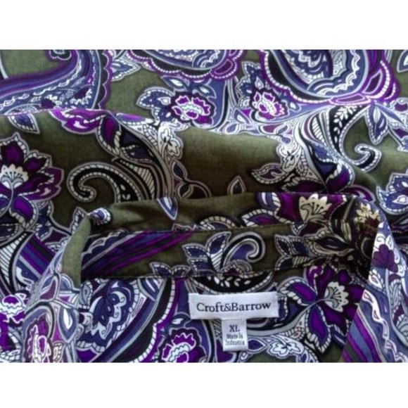 Women's Green Purple Paisley Long Sleeve Blouse XL - Picture 4 of 4